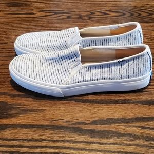 Keds White Striped Slip Ons, Brand New